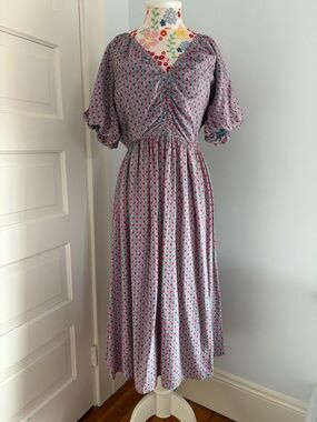 In The Beginning Midi Dress. Pink Green Red Medium Cottagecore NWOT